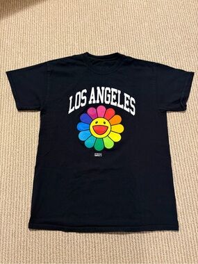 Takashi Murakami ComplexCon Black Los Angeles Flower Tee - Colorful Smiling